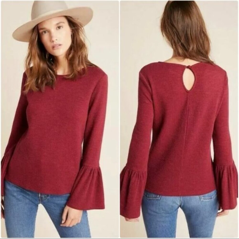 Anthropologie Porridge Wine Bell Sleeve Top XS
